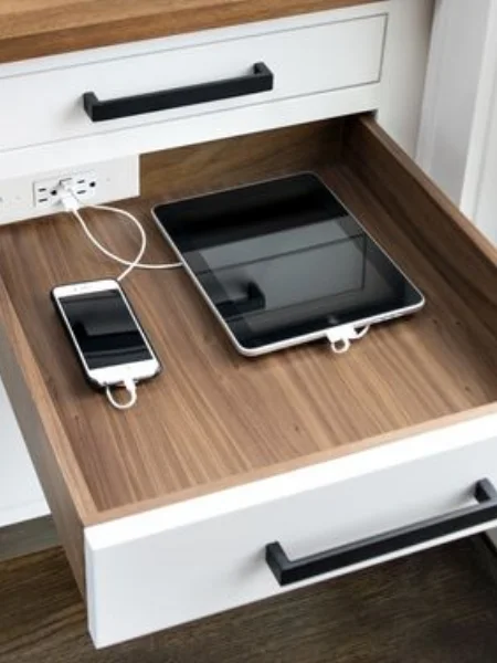 A drawer to hold charging appliances is a nice touch to include in any sized dream kitchen.