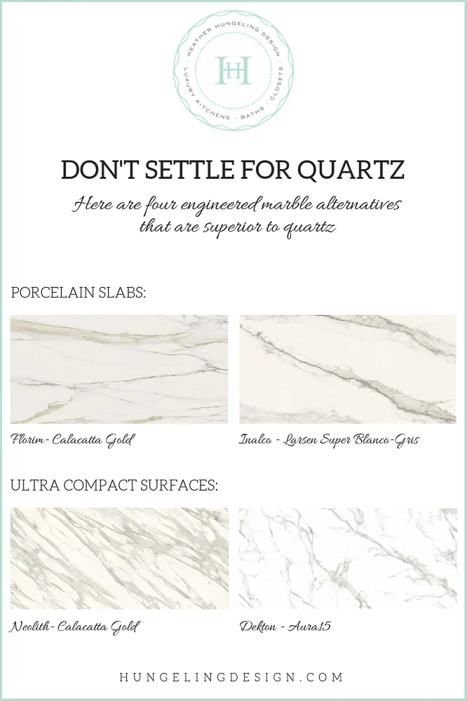 One of the biggest kitchen design mistakes I see homeowners make is settling for quartz countertops as an engineered alternative to real marble. Porcelain slabs and Ultra-Compact Surfaces offer an improvement over quartz countertops in terms of the durability as well as the look. #kitchencountertops, #quartzcountertops, #luxurykitchendesigns #traditionalkitchens