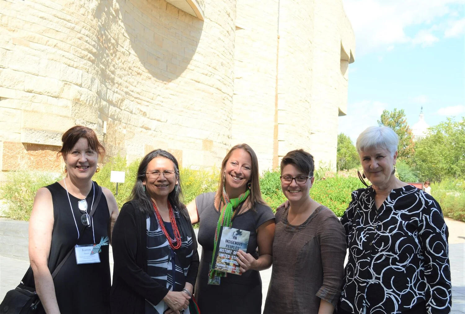 Karen Brown, Debbie Reese, Renée Gokey, Tiferet Ani, and Deborah Menkart. Photo by Rosalie Reyes.