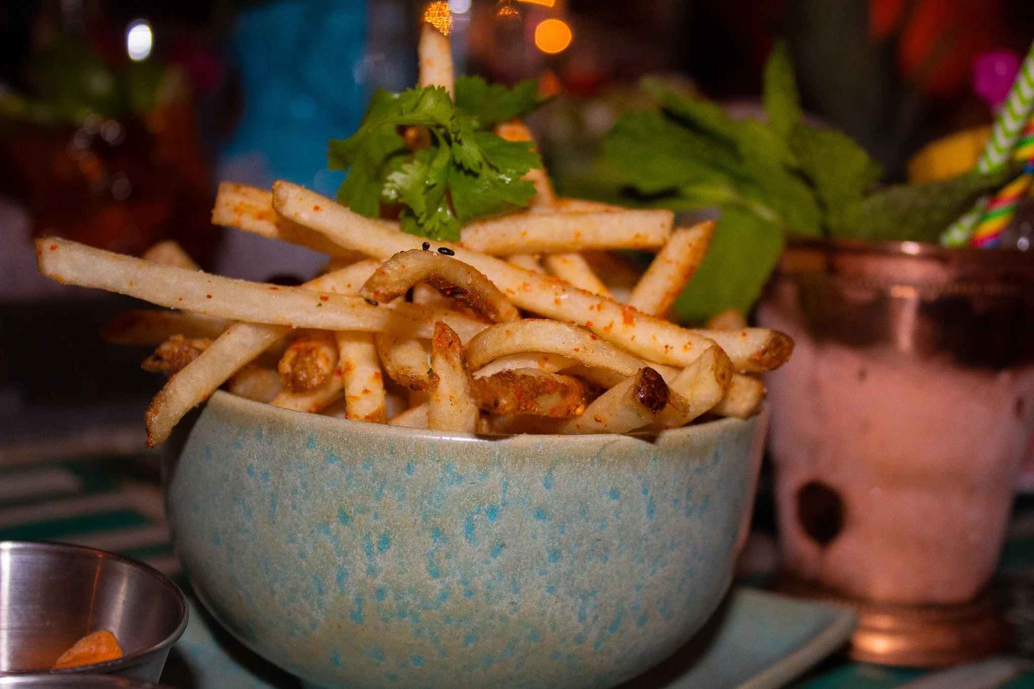 Togarashi Fries - saffron, black garlic, and sriracha aioli