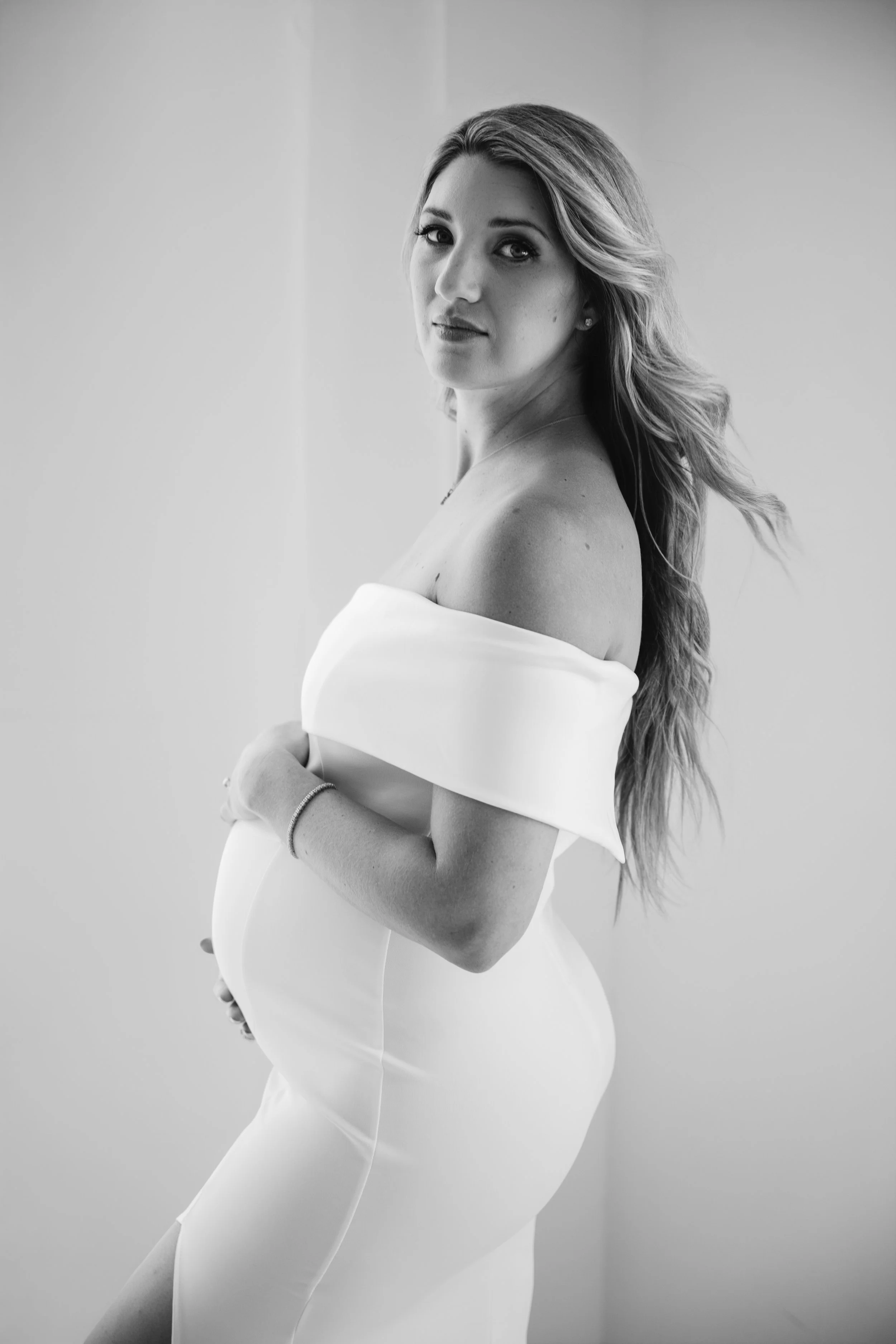 ethereal white dress maternity photo