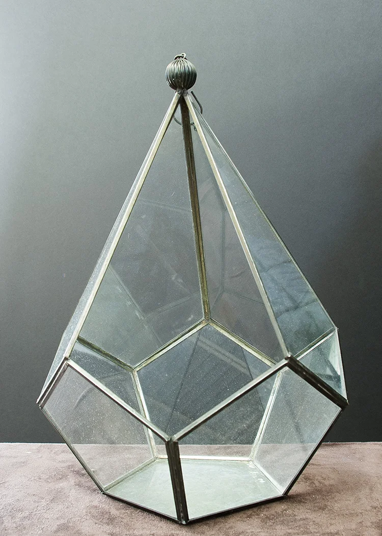 LNT-002-2-4: Geometric Brass Hanging Lantern