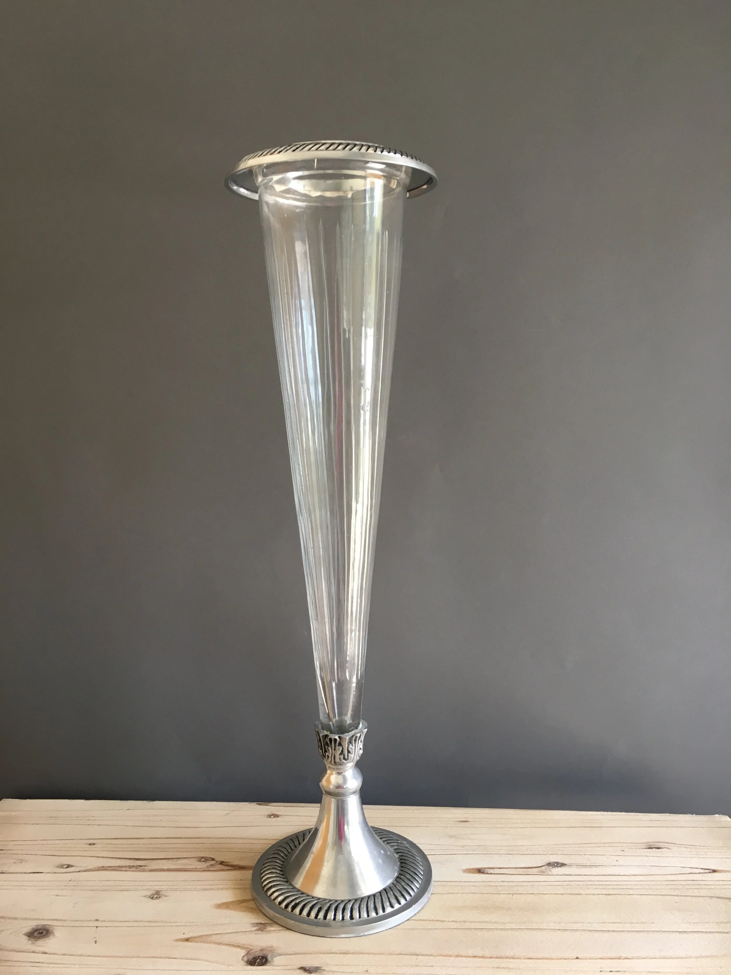 REF-025: Ribbed Vase with Silver Trim