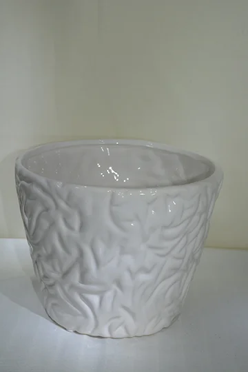 LOW-124: White Stamped Pot