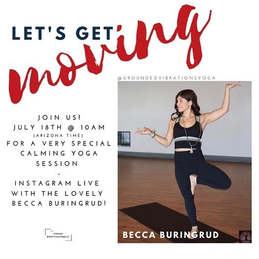 Let&rsquo;s get moving! Be sure to join Becca Buringrud, live on AFWYP Instagram on July 18th @ 10 am (Arizona time)!✨
&bull;
Rebecca (Becca) Buringrud is a 200-hour trained power yoga teacher at CorePower Yoga. Becca specializes in Yoga Sculpt class