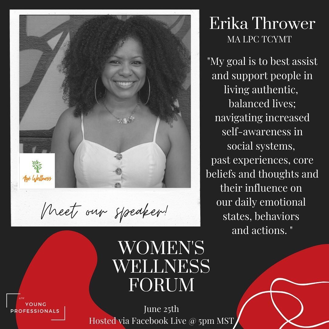 Meet Erika, one of our three speakers who will be presenting at our Women&rsquo;s Wellness Forum, June 25th @ 5pm via Facebook Live!✨
&bull;
Erika is a Licensed Professional Counselor, Trauma Conscious Yoga Method Teacher and a graduate of Arizona St