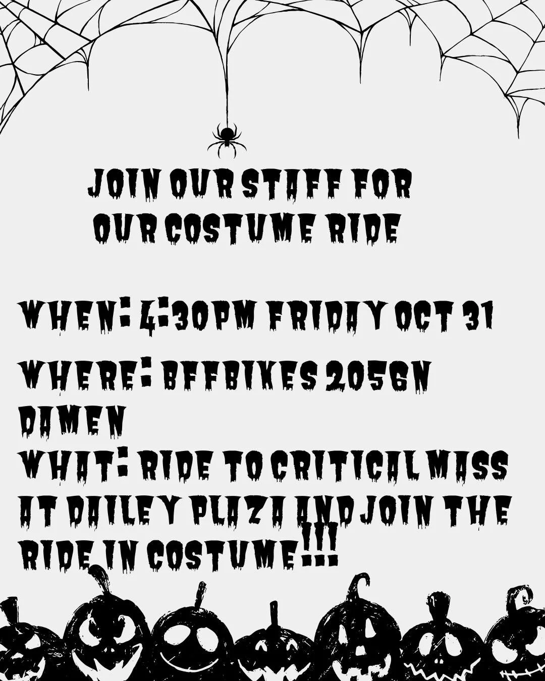 Join us Friday as we make our way downtown for the Chicago Critical Mass ride in costume!  Meet at the store at 4:30 pm.