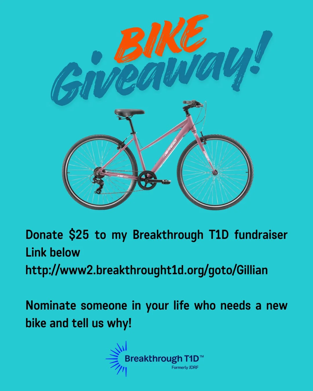 💙 World Diabetes Day-BIKE GIVEAWAY 💙⁠
⁠
I have lived with Type 1 diabetes for 27 years.  Every day, every hour and every minute I am thinking about what my blood sugar is doing.  It is a constant calculation that is nearly impossible to get right. 