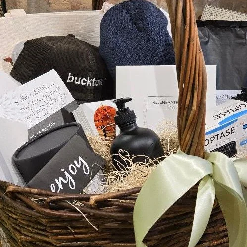Come to indie row and get a passport stamped by 6 participating stores to receive an entry into our raffle for this gift basket valued at over $1,000! Get a stamp by purchasing something from one of our stores!  Also don't forget our food drive this 