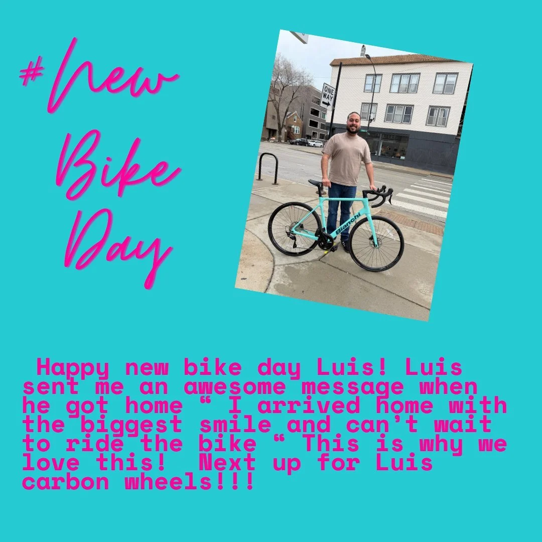 Happy New Bike Day Luis!!!

 #shopsmallbusiness #newbikeday #BikeCommunity #ChicagoCycling #Bianchi #celeste