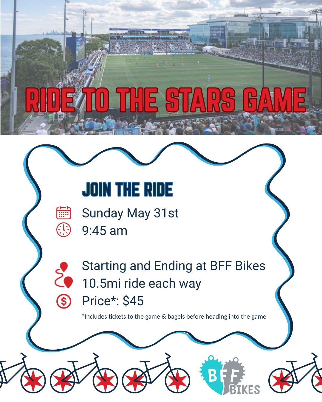 Hey all we are finalizing ticket purchases on Monday!  This will be a fun time!  Purchase available on our website (link in bio)

 #BikeFriendsForever #womenownedbusiness #shopsmallbusiness #redstarsoccer