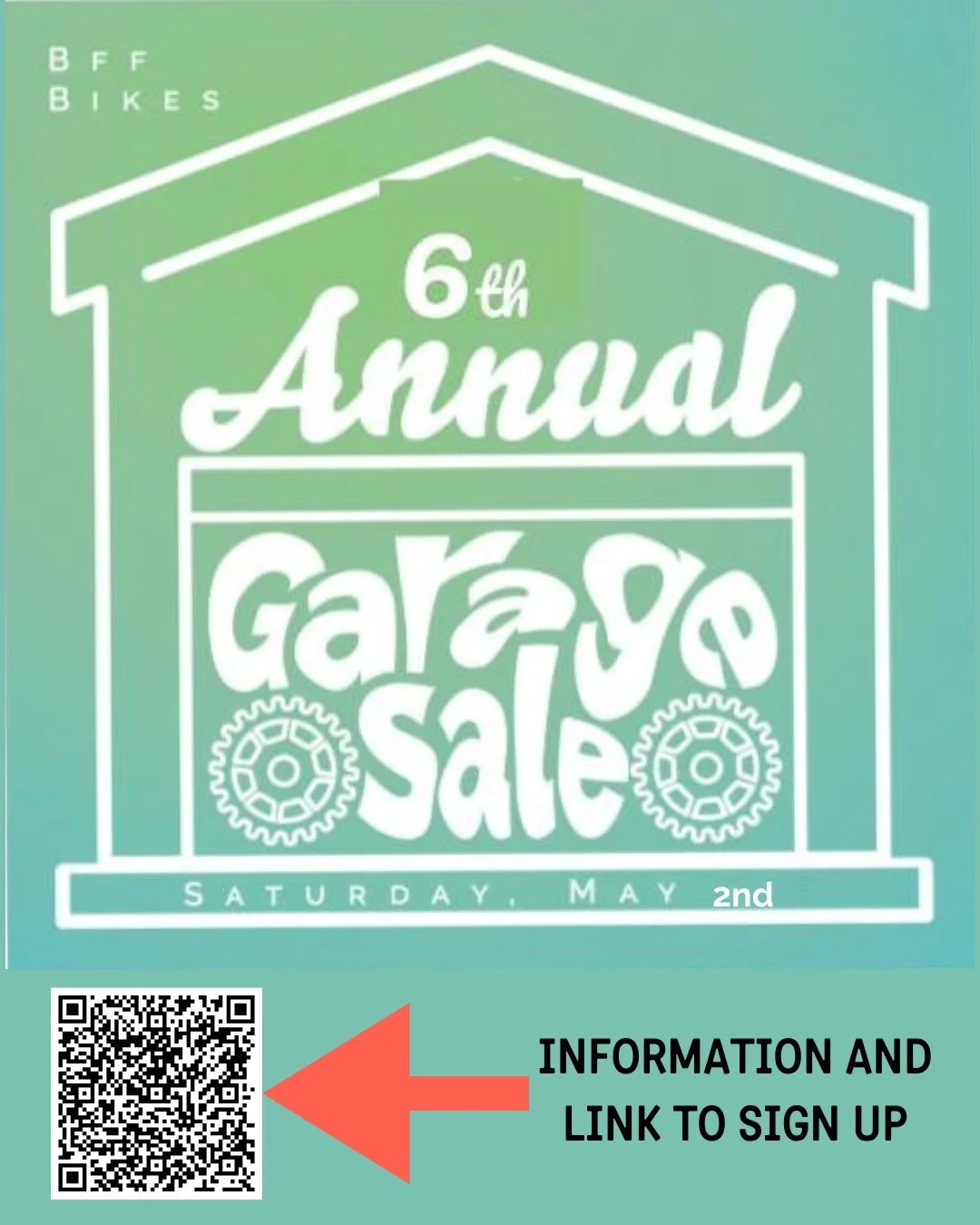 It's time!  May 2nd we will be having our 6th annual garage sale!  Sign up and bring in your cycling related items that are just collecting dust!  We will even sell your bikes!  You don't need to attend we will cash you out at the end. 

For those lo