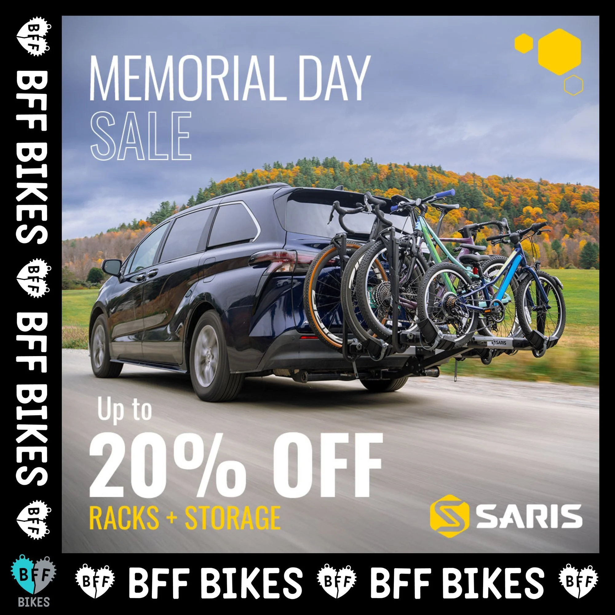 🚴&zwj;♂️ Memorial Day Sale Starts Now 🚴&zwj;♀️

Long weekend, longer rides. From May 15&ndash;26, take up to 20% off select Saris bike racks and storage and get road-trip ready. From everyday setups to eBike haulers, we&rsquo;ve got the gear to mov