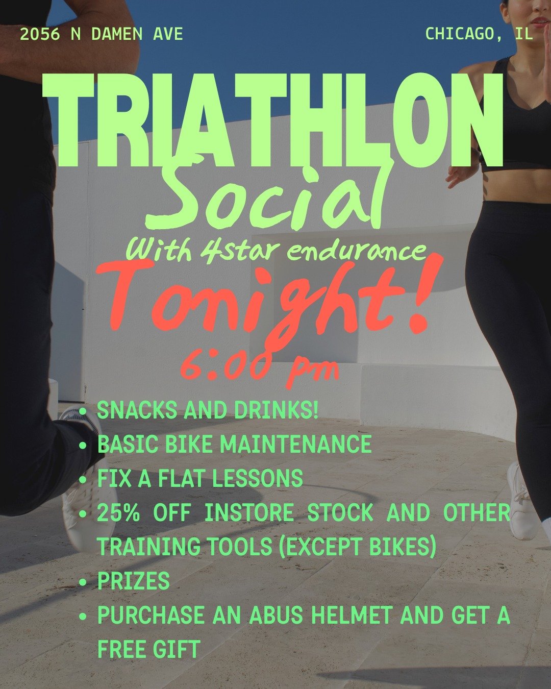 Triathletes we have an amazing night planned about the bike portion!!!
-snacks and drinks
-basic maintenance
-coach chris answering bike course questions - to do's and not to do's
-fix a flat lessons
-25% off in store merch and other training tools (