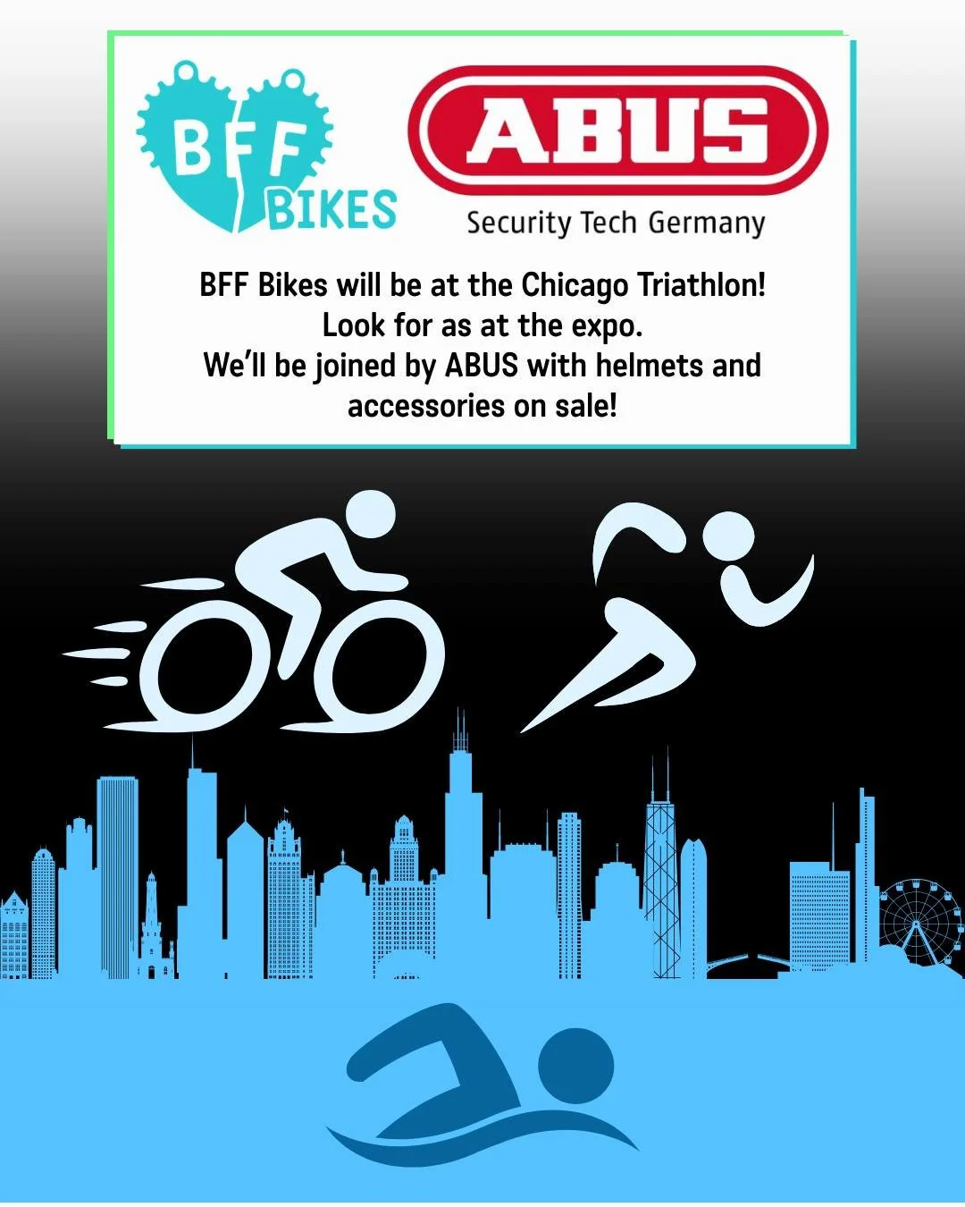 BFF Bikes will be at the Chicago Triathlon!
Look for as at the expo.
We&rsquo;ll be joined by ABUS with helmets and accessories on sale!

#chicago #chicagotriathlon