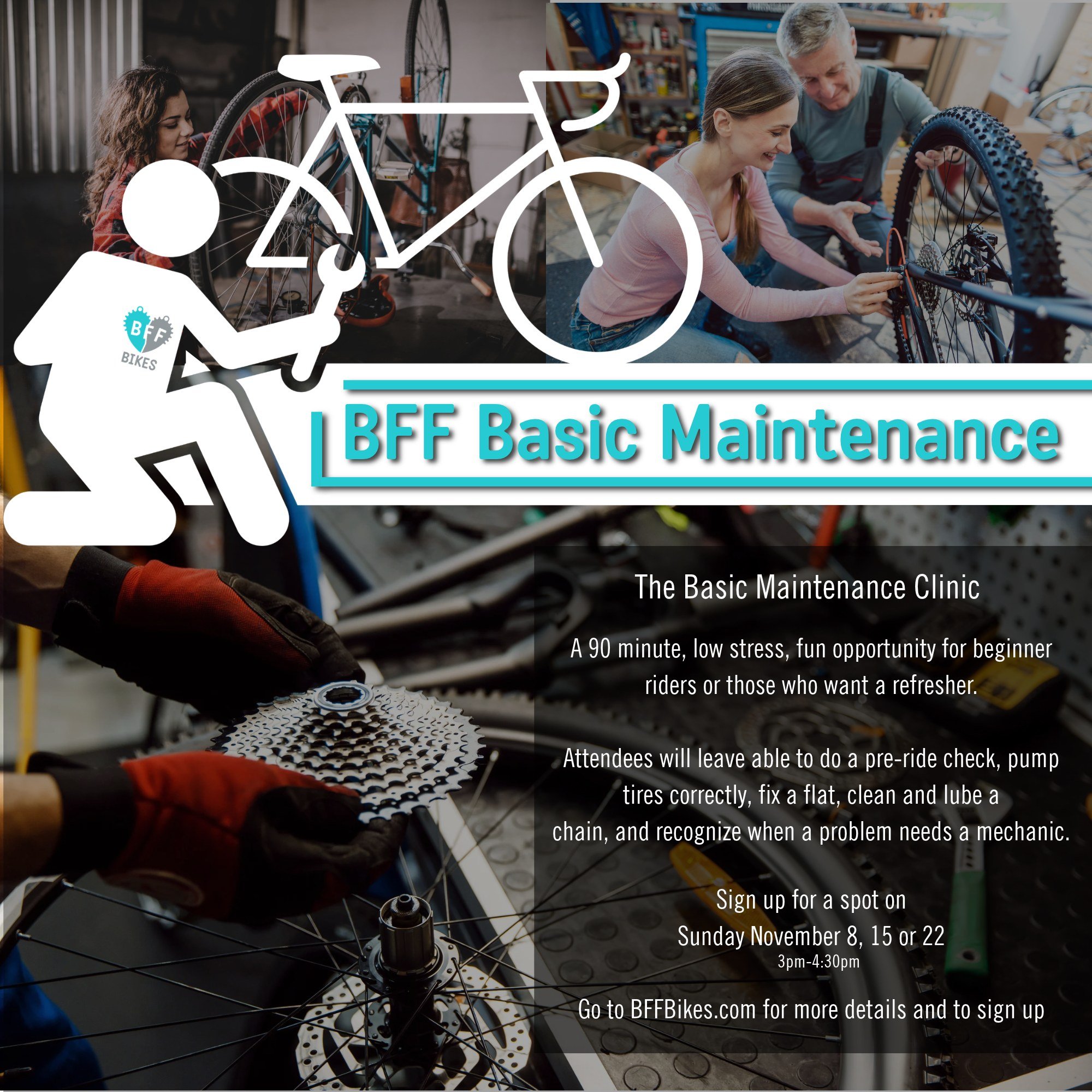 BFF Basic Maintenance clinics are returning this winter! 

Head to the BFF website calendar to see more information, pick your clinic date and sign up now!