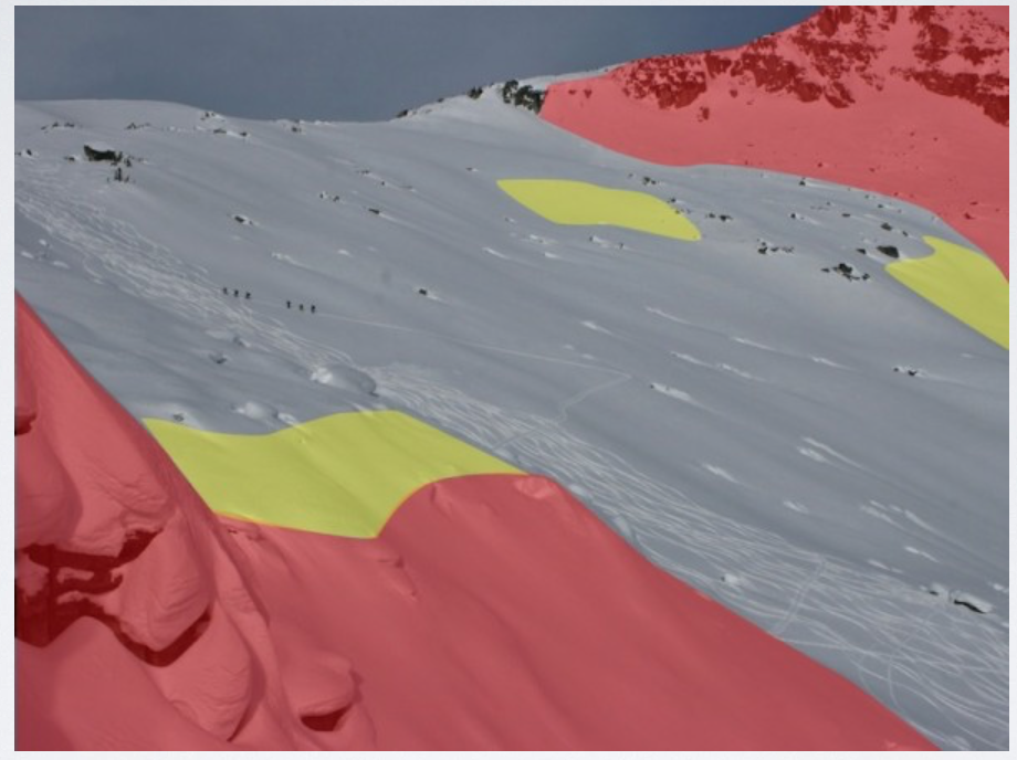 Use slope angle shading to identify and eliminate the terrain that is too steep for the day's conditions. Then ski the lower angle, well supported, pow! 