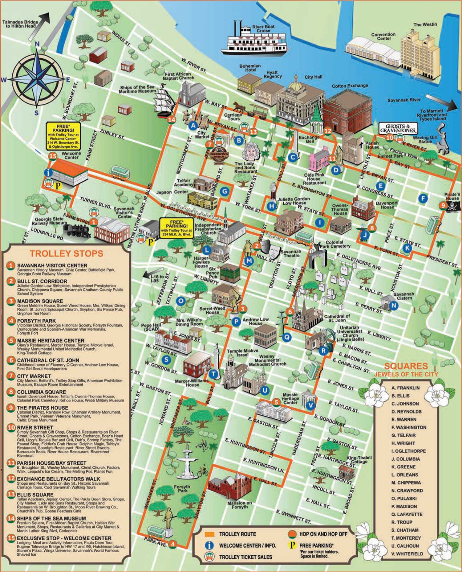 map of trolley tour savannah