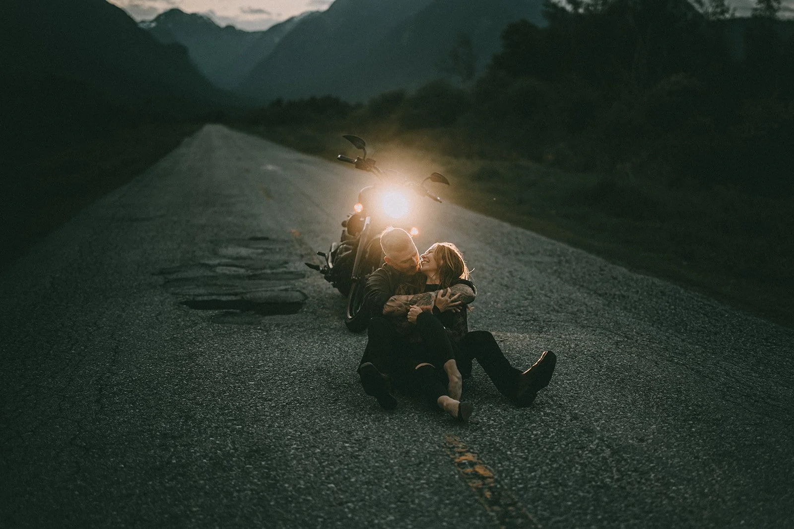 mountain road engagement photos
