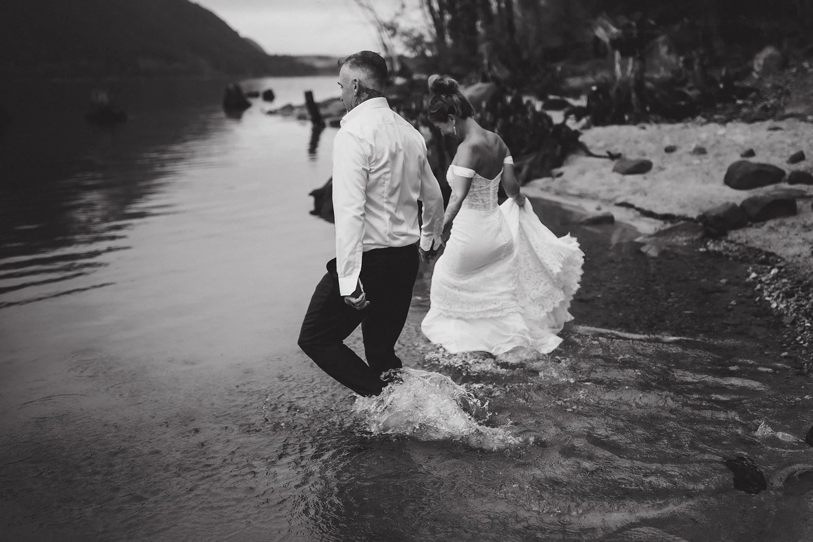 wedding jump in the lake