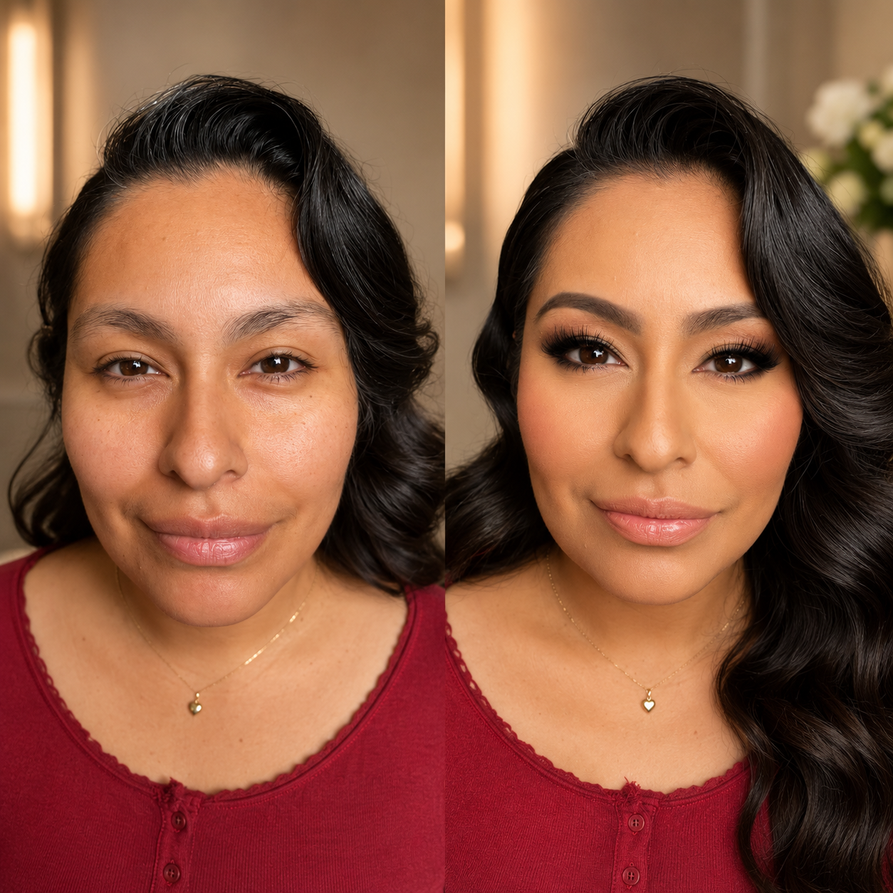 Bridal makeup before and after transformation by NYC makeup artist Daniela Lai