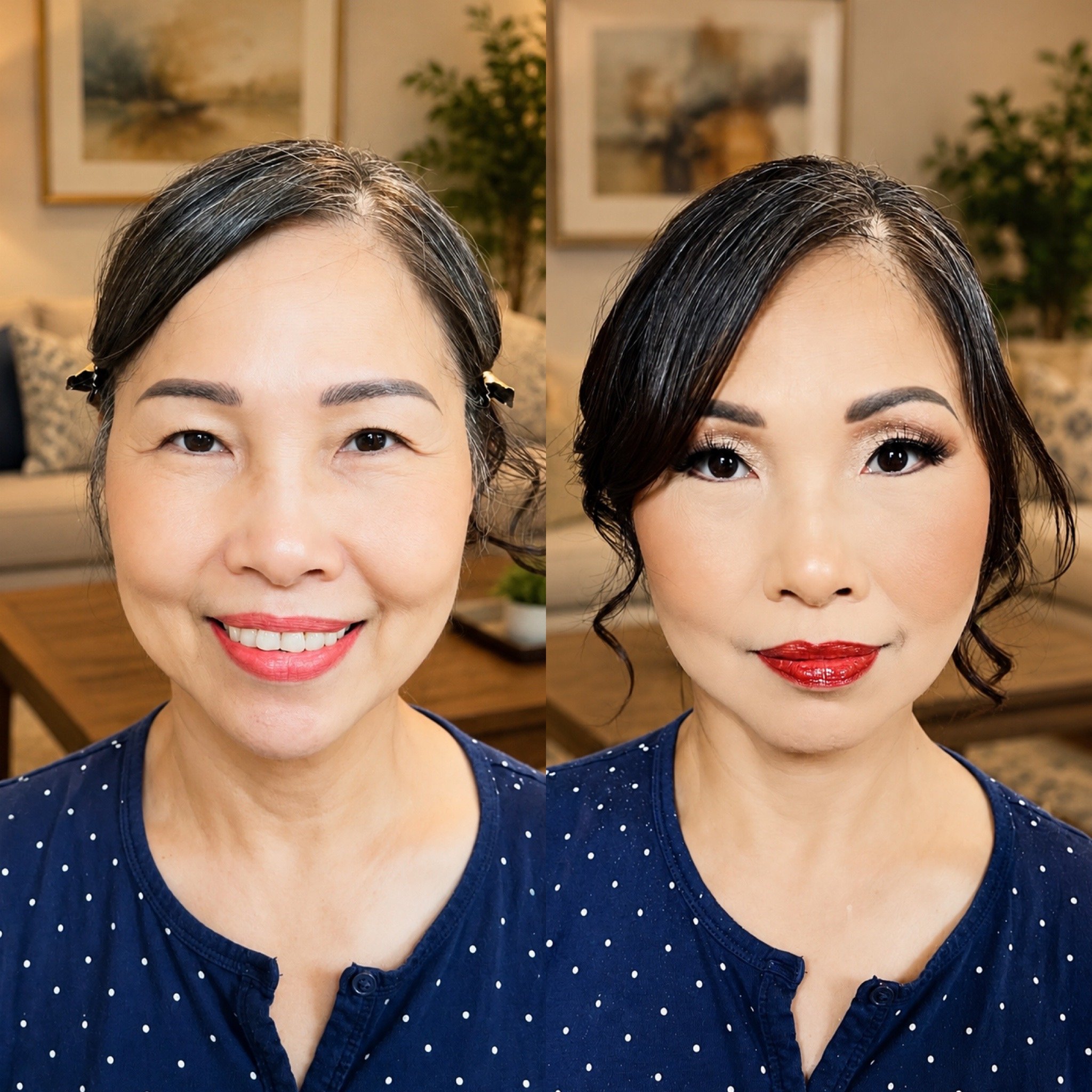 Bridal makeup before and after transformation by NYC makeup artist Daniela Lai