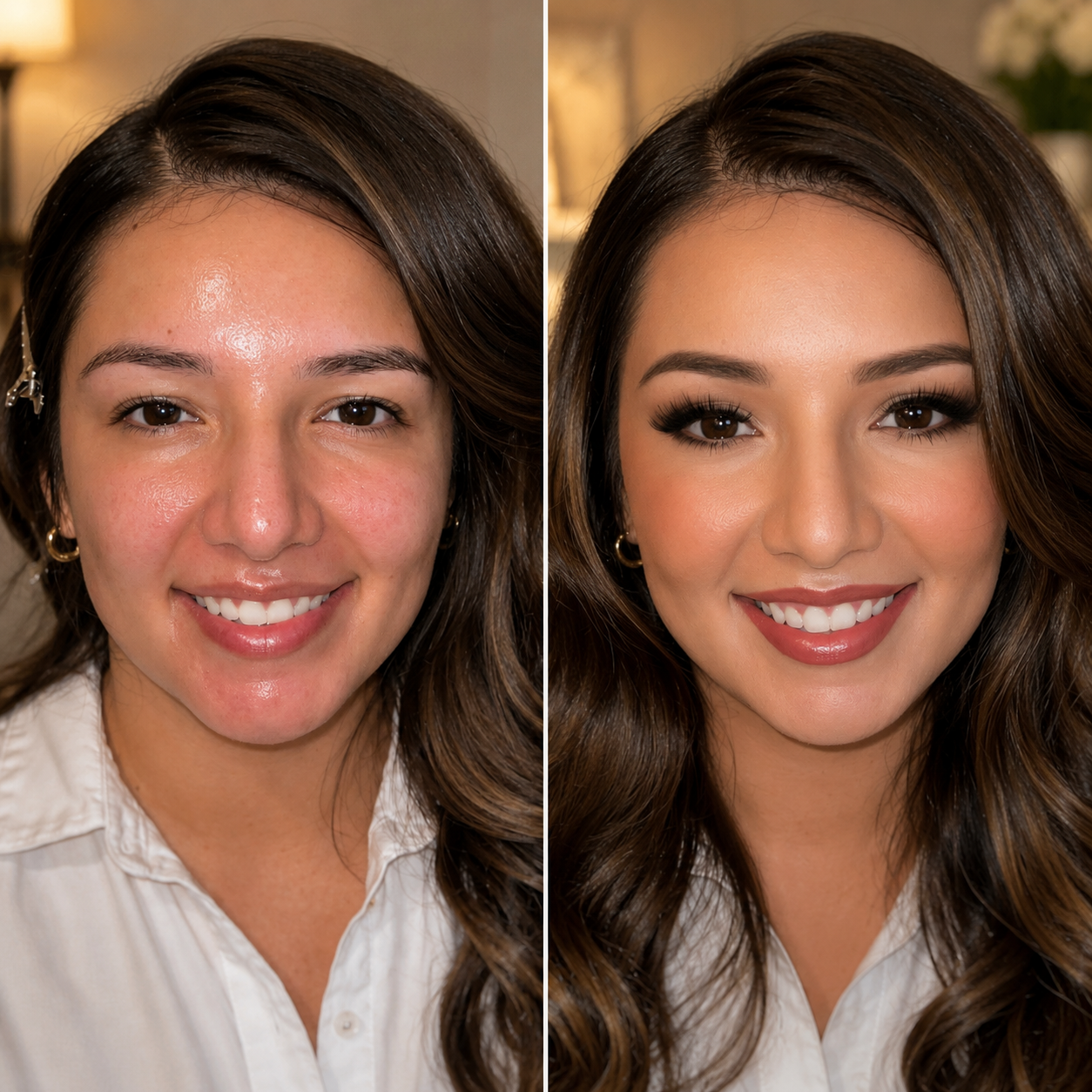 Bridal makeup before and after transformation by NYC makeup artist Daniela Lai