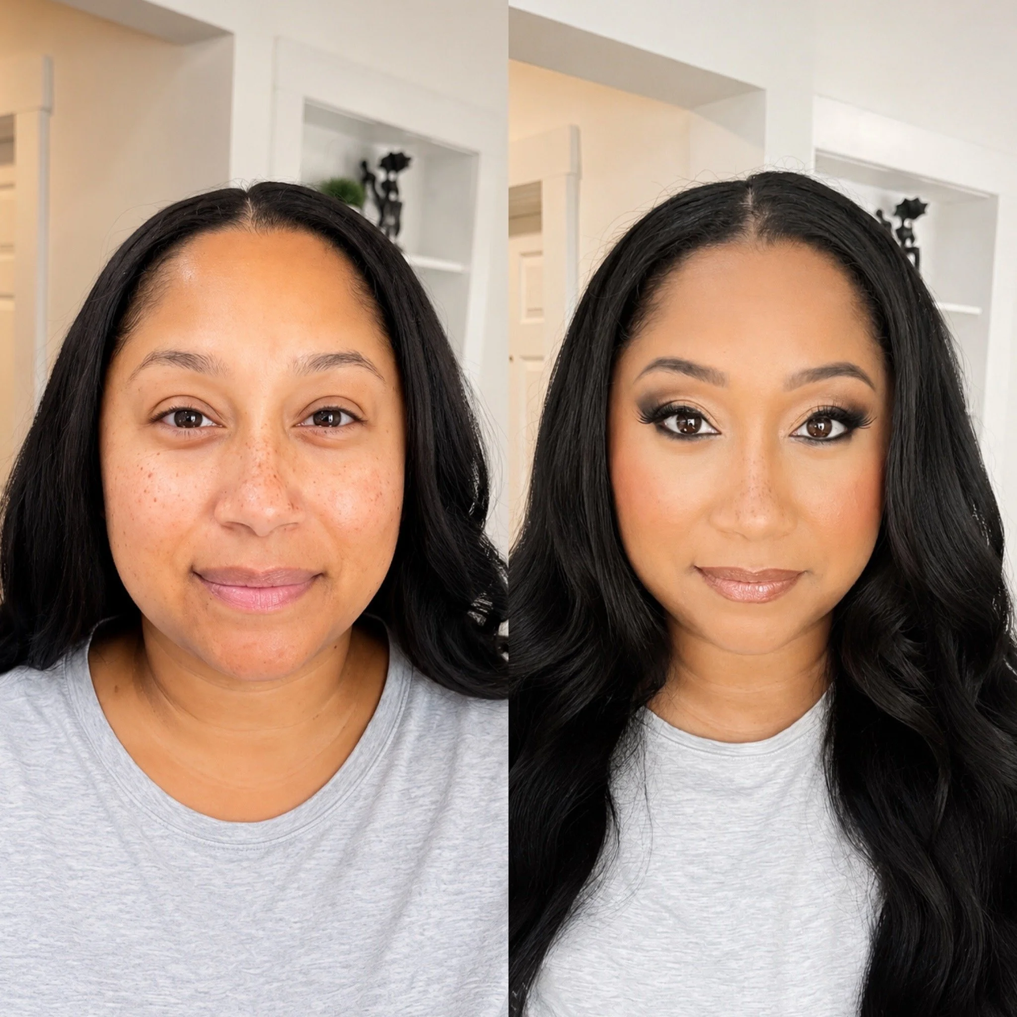 Bridal makeup before and after transformation by NYC makeup artist Daniela Lai