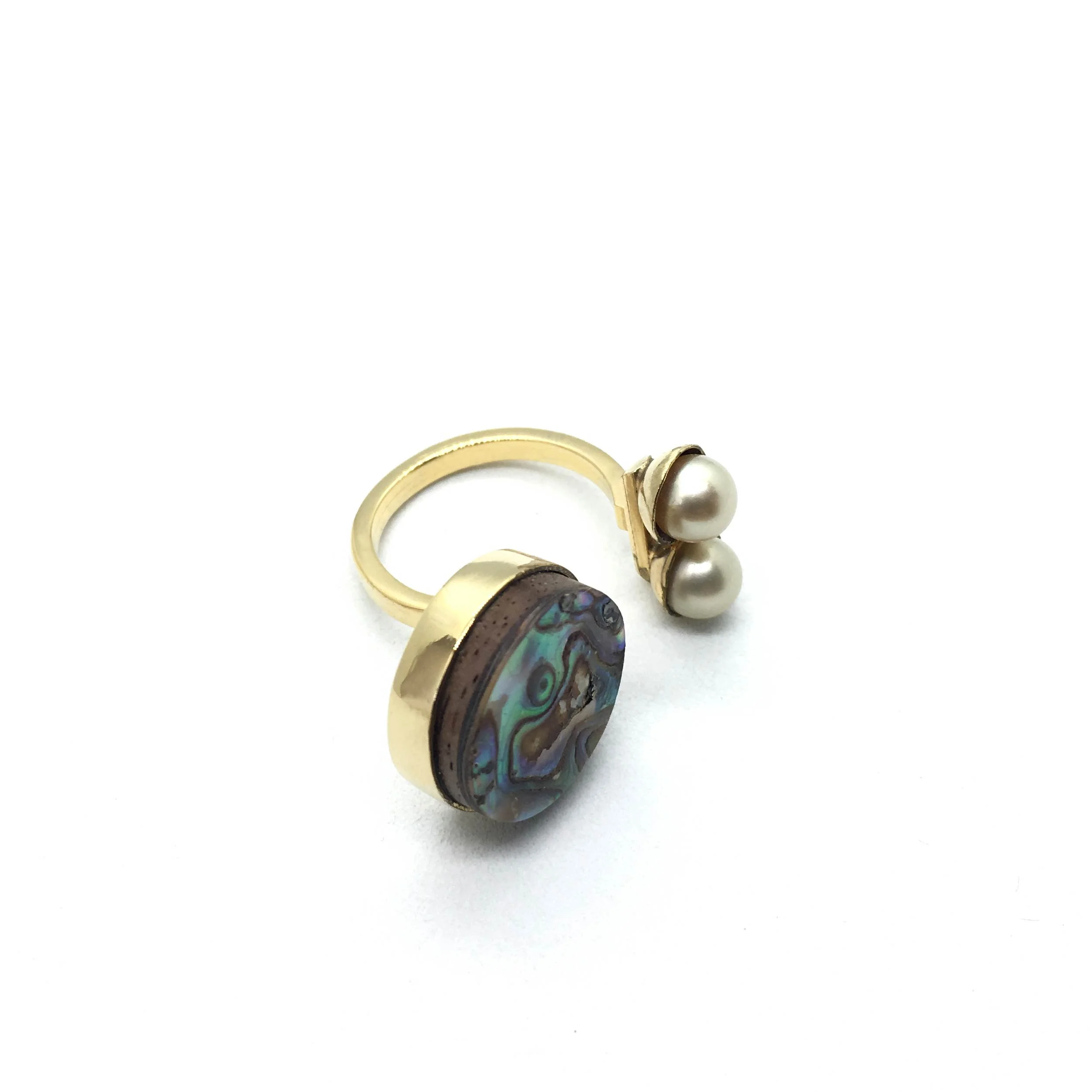 Stone Pearl Abalone ring - unique
