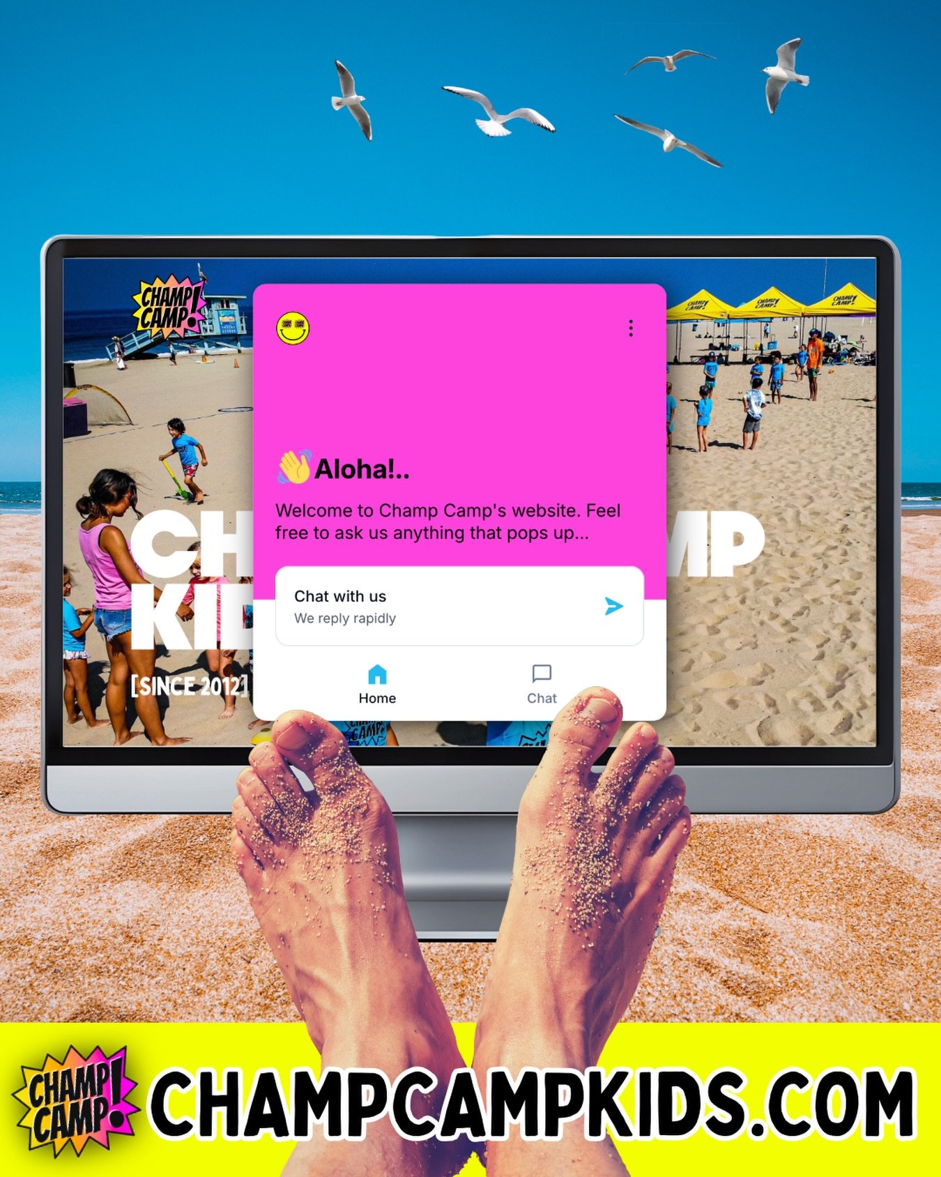 🏖️Kick back &amp; relax &mdash; we&rsquo;re here to help!

🖥️Visit our website any time, day or night, and get all of your pressing questions answered, instantly. 
_____
👣: ChampCampKids.com
.
.
.
.
. #SouthBay #ManhattanBeach #HermosaBeach #redon