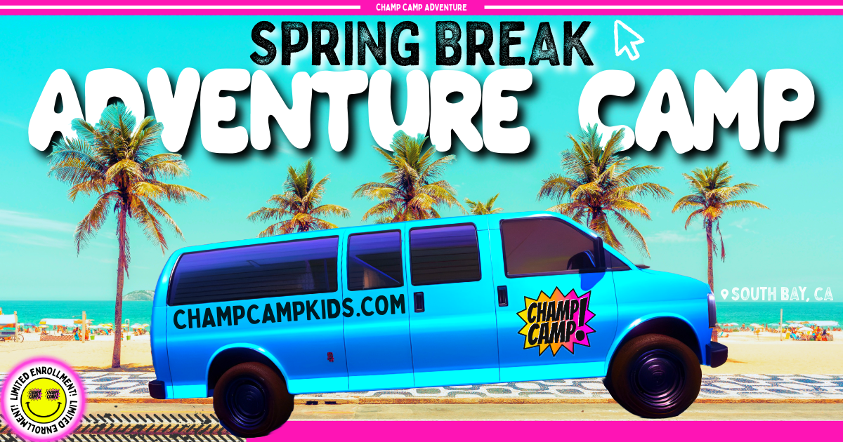champ camp kids spring break field trip adventure blue van beach