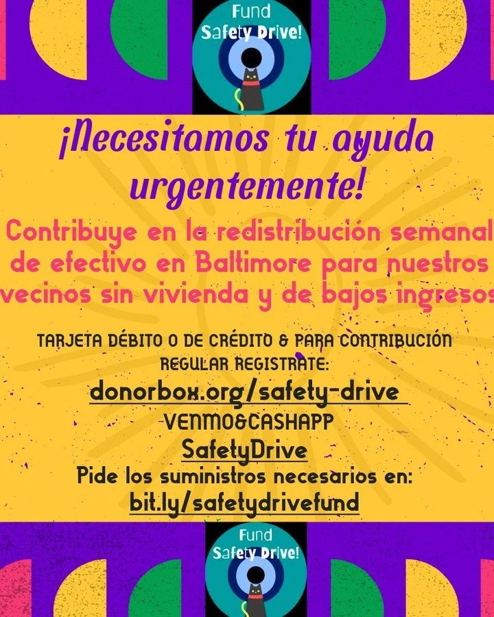 We need your help!
Contribute to a Baltimore-based weekly cash redistribution for our unhoused and no/low-income neighbors.
@safetydrivefund 
Shelf found: 2019 Saint Paul St. behind the red shed (wear a mask when dropping off)

&iexcl;Necesitamos tu 