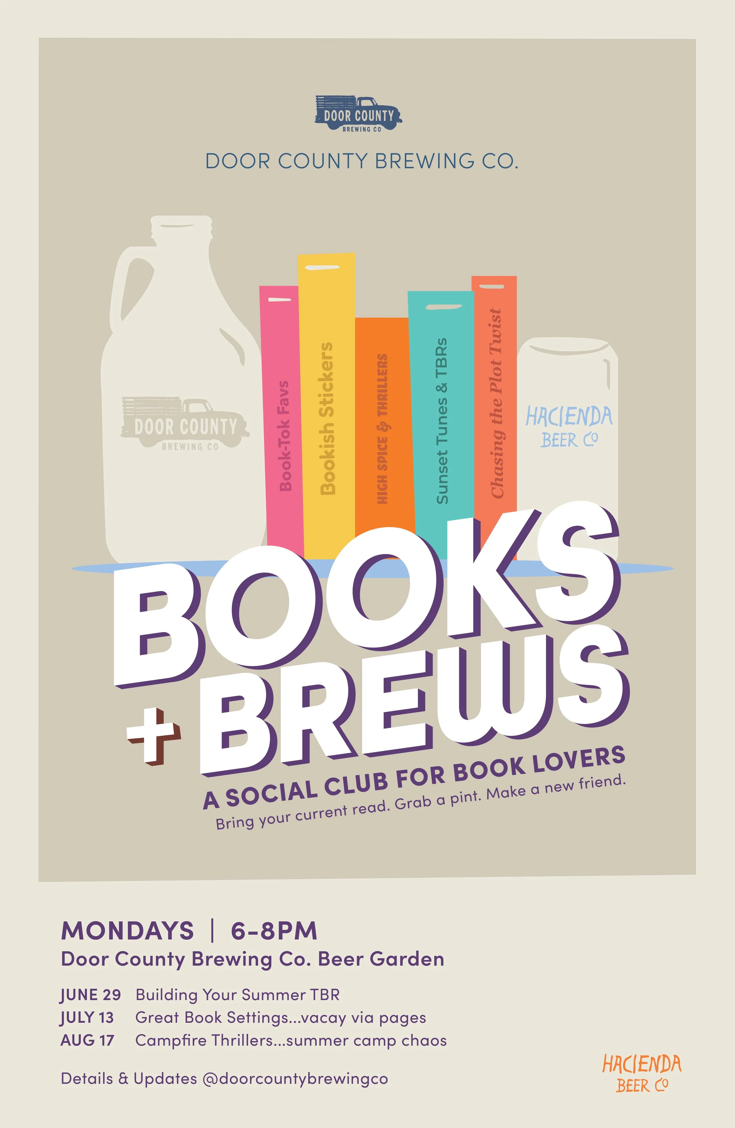 Books and Brews poster for Door County Brewing Co