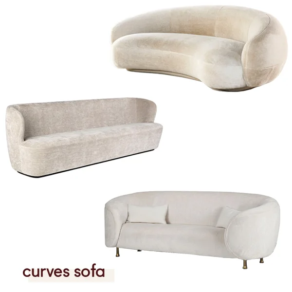Julep sofa by Tacchini from Stylecraft , Stay sofa by Gubi from Luke, the Lucien sofa by Kelly Wearstler from Robertsons