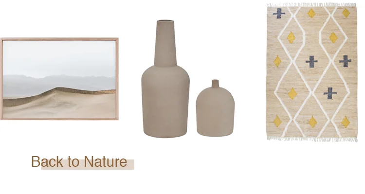 'Desert Haze' by Maegan Brown, Limited Edition Photograph, Raw Tasmanian Oak Shadow Box Frame $2634.50.&nbsp; Dome Terracotta Vases by Kristina Dam Large $280, Small $125. Odetta Floor Rug small $449
