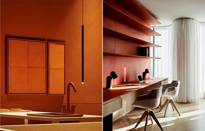 (left) From NGV’s Rigg Interior Design Awards and exhibition, The Table Is The Base by Hecker Guthrie . Photo – Shannon McGrath . (right) Inside the Freshwater Apartment by John Wardle Architects . Photo –Sharyn Cairns, courtesy of the Australian Interior Design Awards .