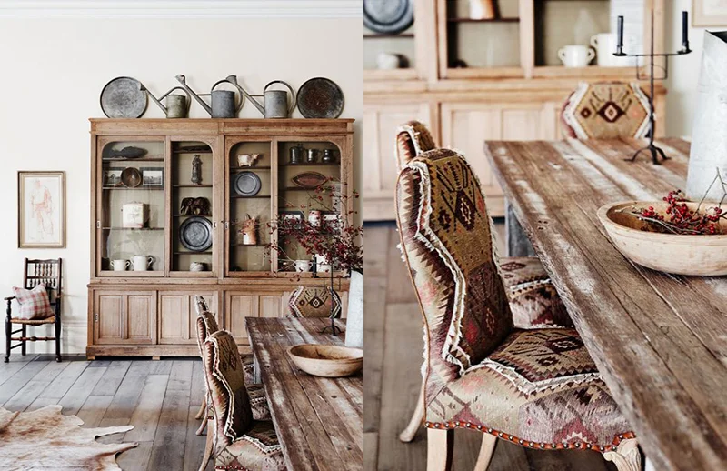 (left) A collection of antique pieces that all show a beautifully worn patina in this project by Adelaide Bragg and Associates . Photo – Lisa Cohen , Styled by Tess Newman-Morris. (right) The combination of textures in this project by Adelaide Bragg and Associates captures what a Victorian Country Homestead is all about. It’s warm and tactile but not precious. Photo – Lisa Cohen , Styled by Tess Newman-Morris.