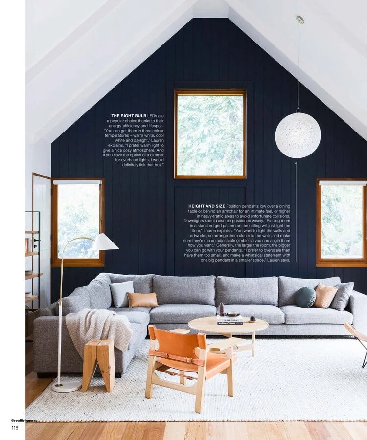 The living area of our Mount Martha House has been included in the lighting feature of the July issue of Real Living magazine.