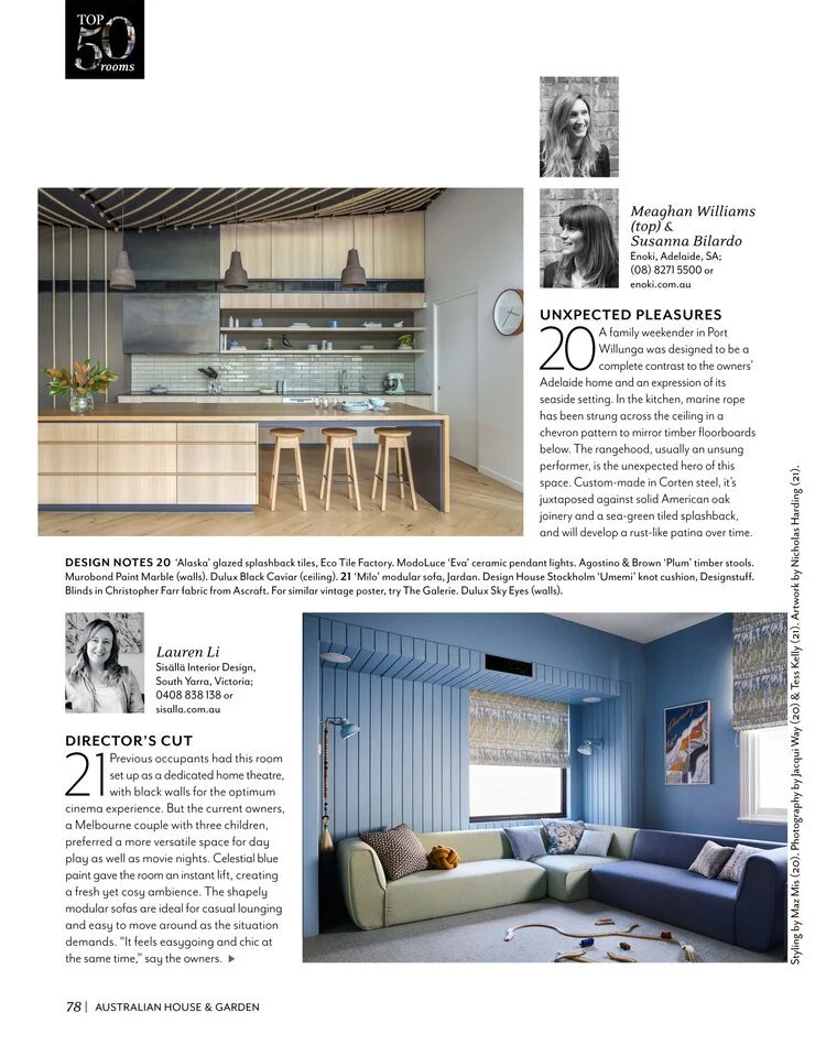 The rumpus room of our Middle Park House project has been included in House &amp; Garden’s “Top 50 Rooms” November issue.