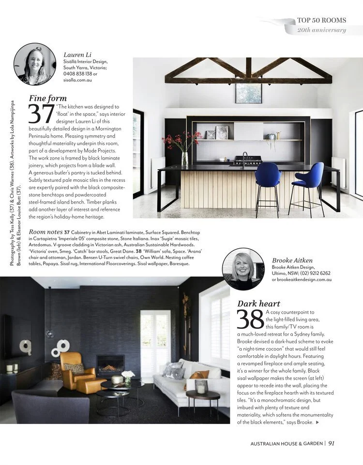 The kitchen of our Mt Martha Barn project has been included in House &amp; Garden’s “Top 50 Rooms” issue.