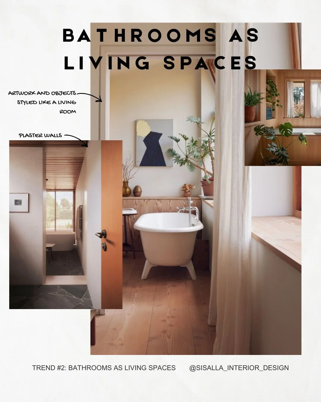 Trend #2: Bathrooms are becoming living rooms.

Not in function, in feeling.

We&rsquo;re moving away from cold, clinical spaces designed purely for efficiency. And toward rooms that help us slow down.

Plaster walls.
Artwork.
Layered lighting.
A cha