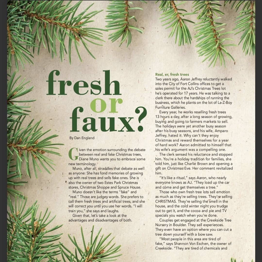 AJ will be featured by NOCO Style magazine for their &quot;Fresh or Faux&quot; article. Great article on which tree is best for you.  #nocostylemagazine  #ajschristmastrees #freshchristmastrees #2021holidayseason #foco #promenadeshopsatcenterra