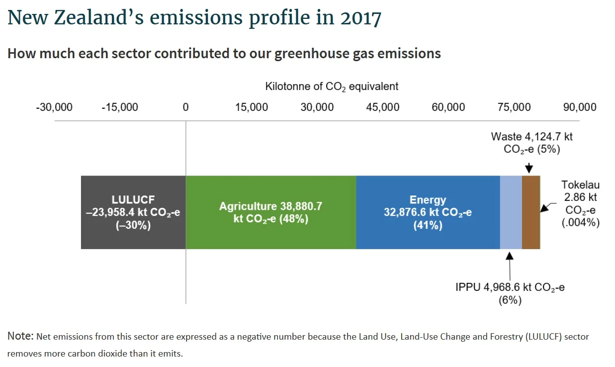 Reductions in forestry and agricultural targets puts the focus on energy. Source MfE  Greenhouse Gas Inventory