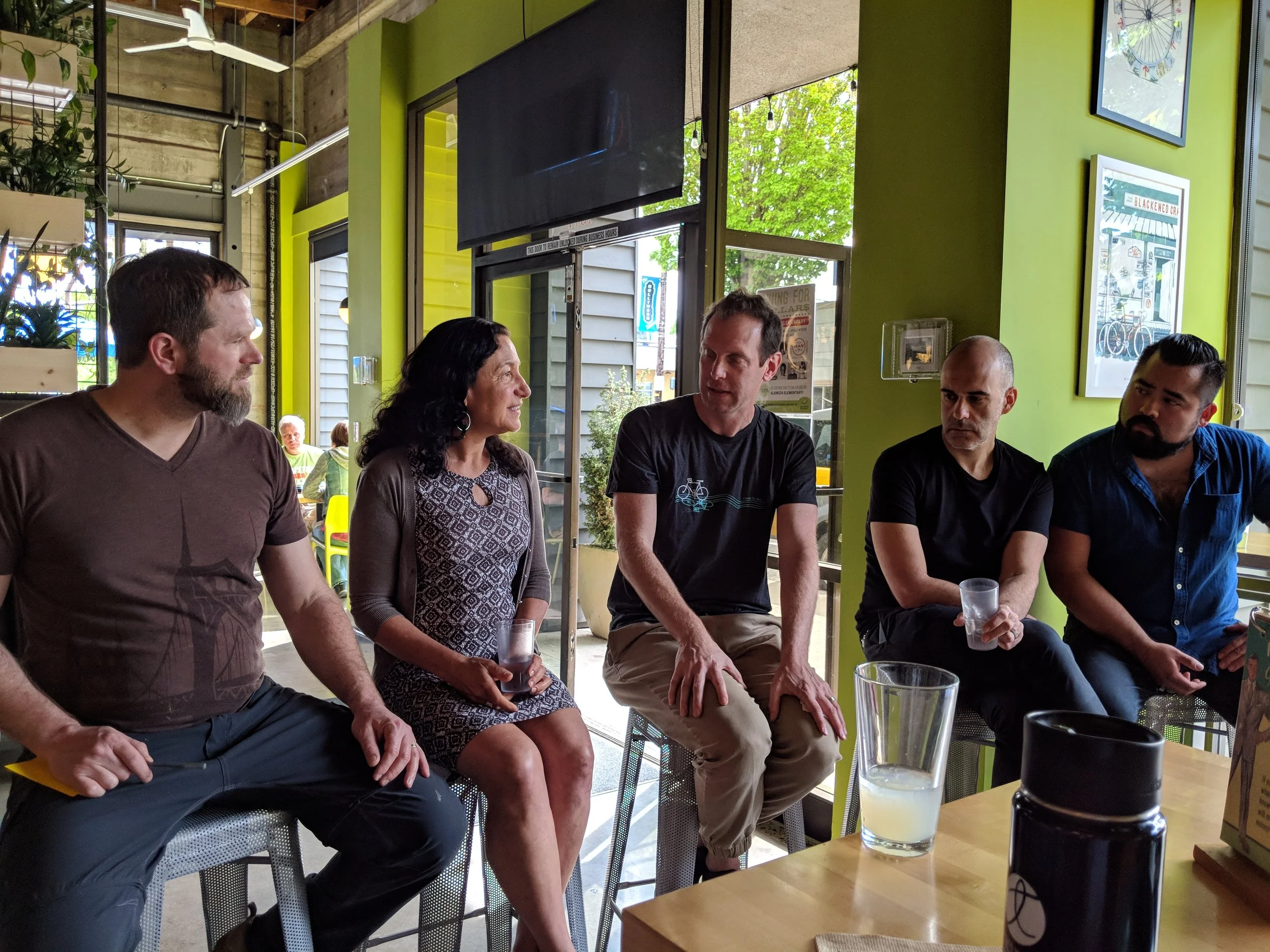 Some of the filmmakers during a panel discussion at Laughing Planet Cafe. Amazing burritos bt dubs. 