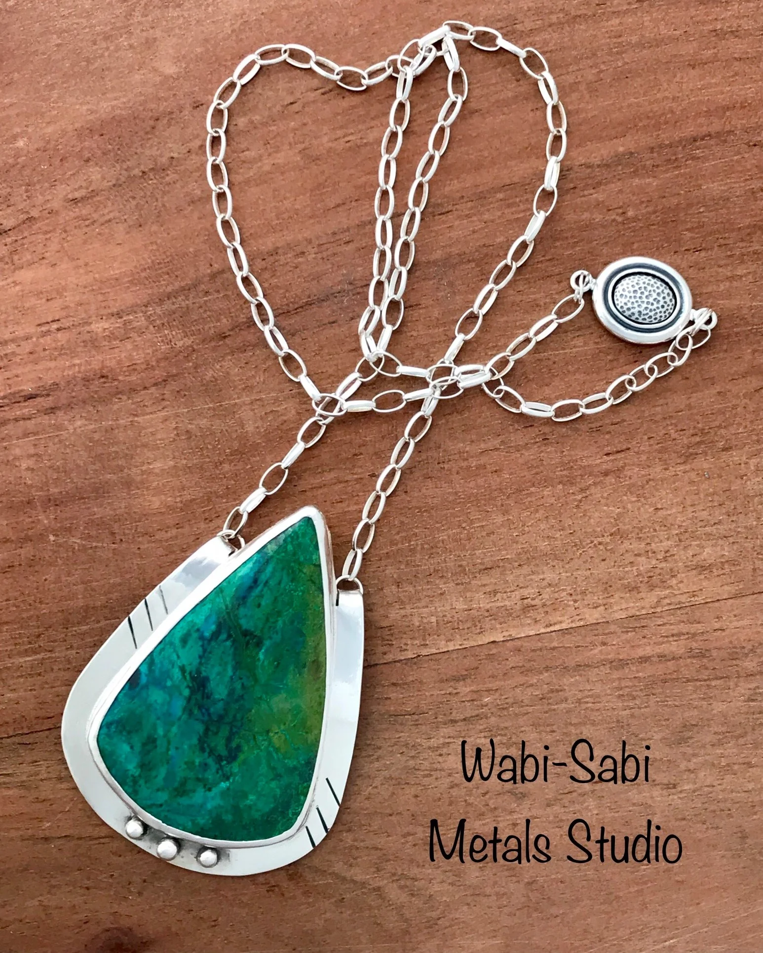 Sterling Silver and Parrot Wing Chrysocollla Pendant