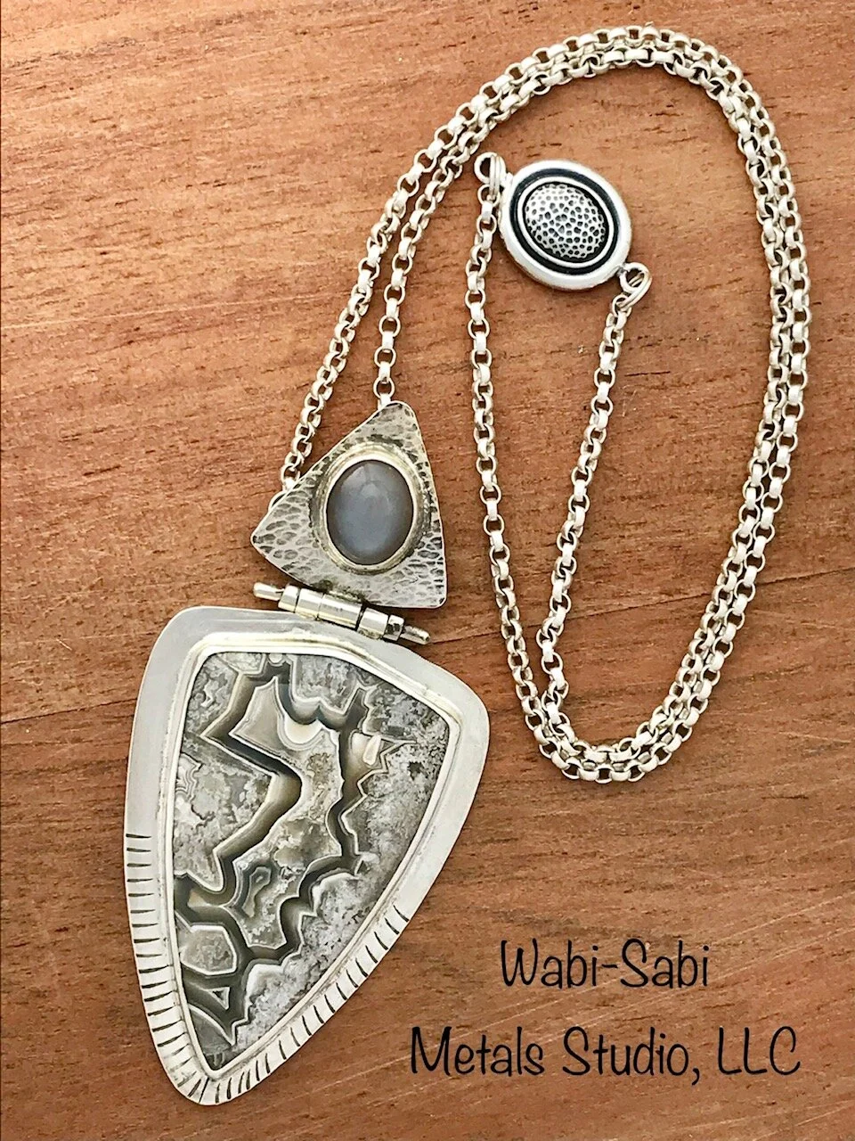 Laguna Lace Agate, Moonstone and Sterling Silver Pendant
