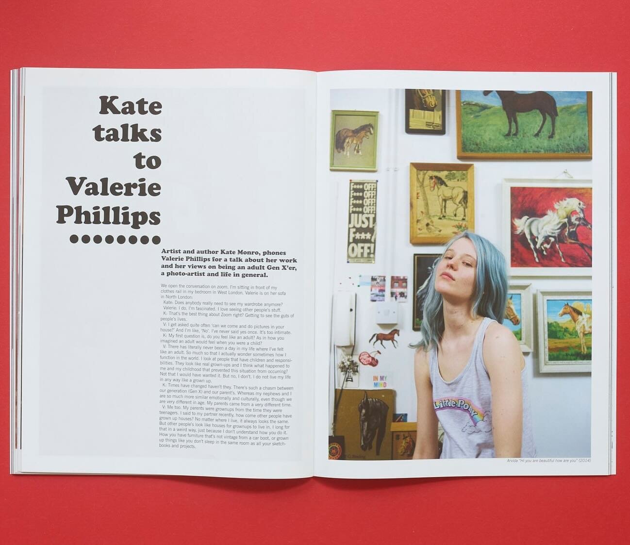 From our Favourite Issue - Artist and author Kate Monro, phones Valerie Phillips for a talk about her work and her views on being an adult Gen X&rsquo;er,
a photo-artist and life in general.
