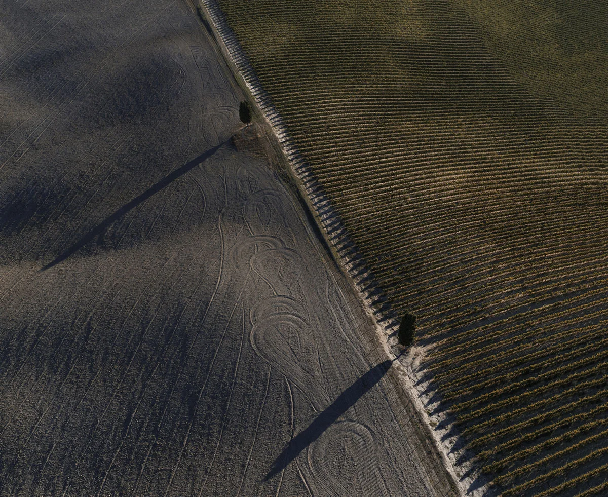 A top down view from the patterns of the Tuscan fields