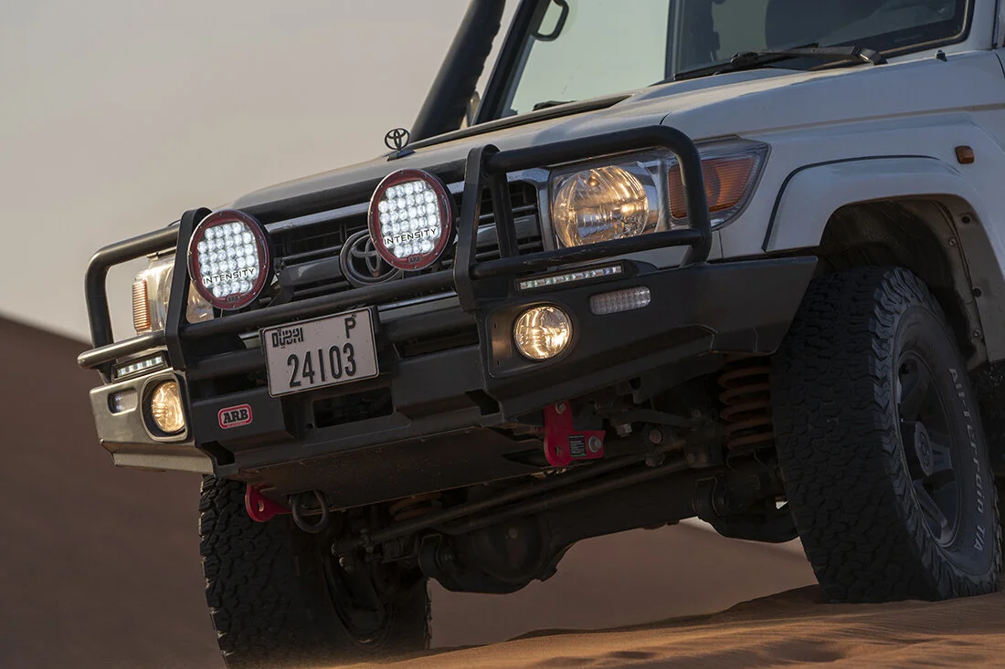 ARB Delux bull bar, recovery points by Ironman and a skid plate underbody from ARB