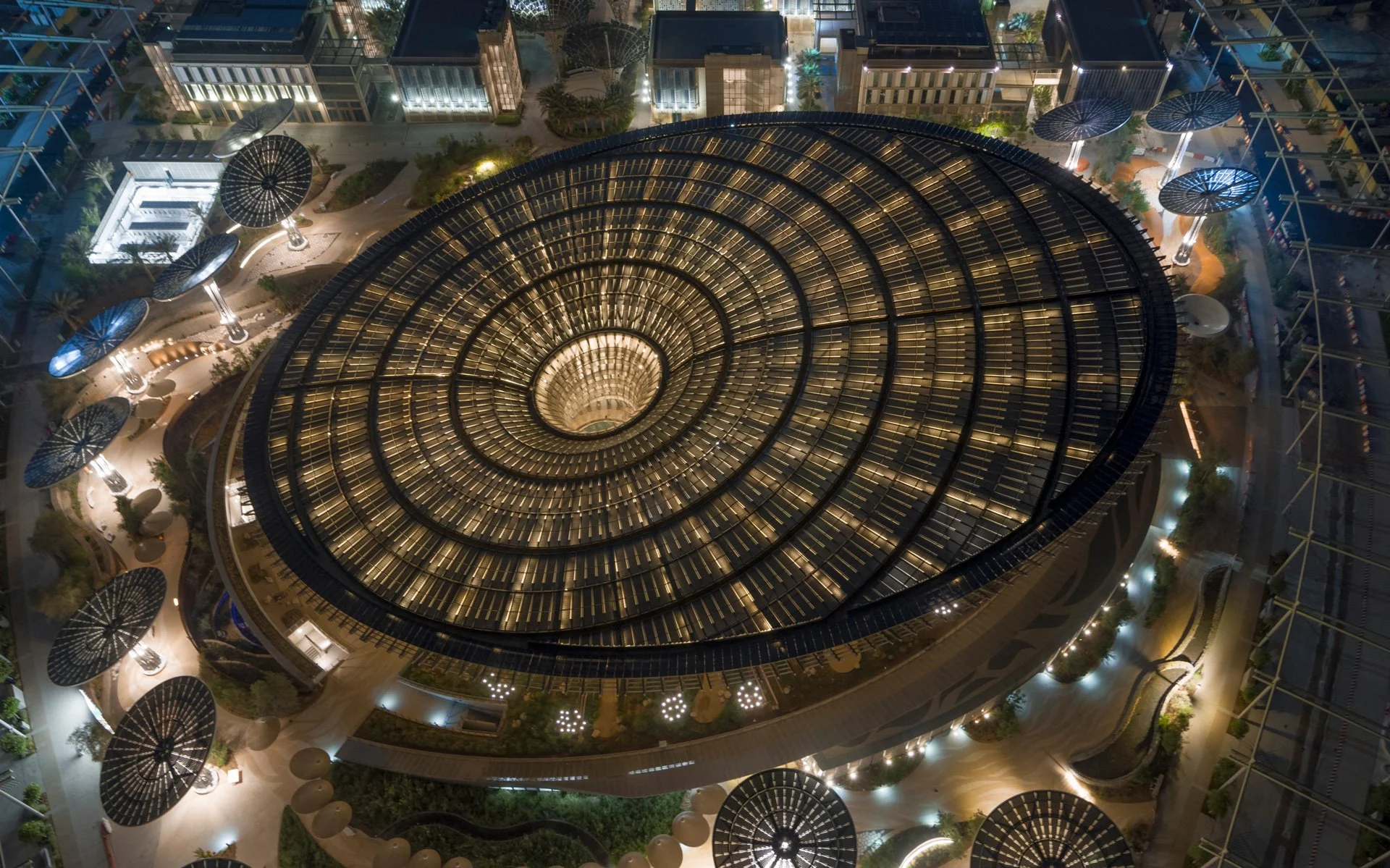 Aerial architectural photograph of Terra, the Sustainability Pavilion at Expo 2020 Dubai, photographed by Dany Eid.